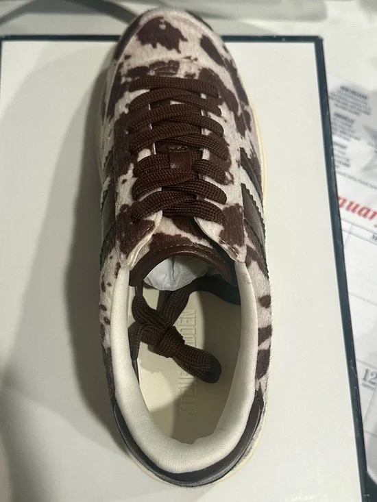 Steve Madden Brown and Cream Cow-Print Platform Sneakers - Picture 2 of 5